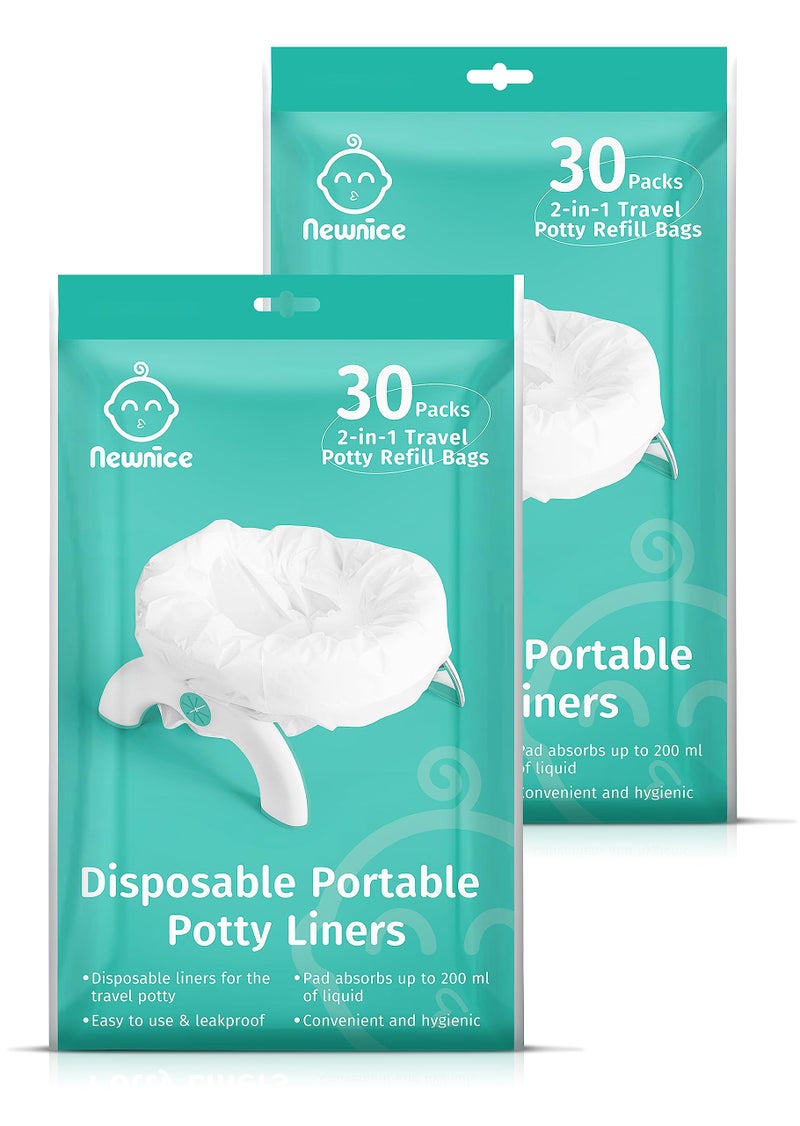 Newnice 60 Packs Disposable Potty Liners with 200ML Absorbent Pads, Portable Travel Potty Bags Compatible with OXO Tot 2-in-1 Go Potty, Potty Training Liners Fit Most Potty Chairs for Kids, Toddlers - Image 1